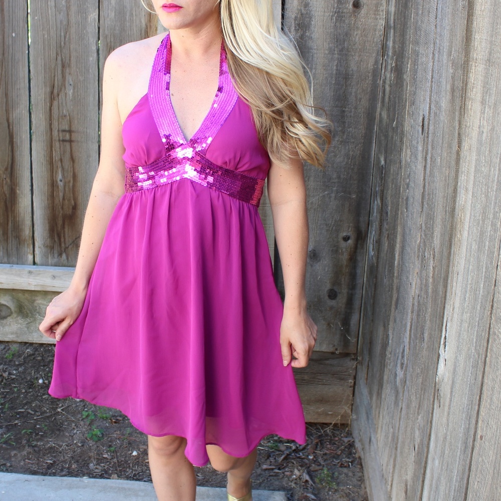 Juniors Small Pink Wet Seal Sequence Halter Dress